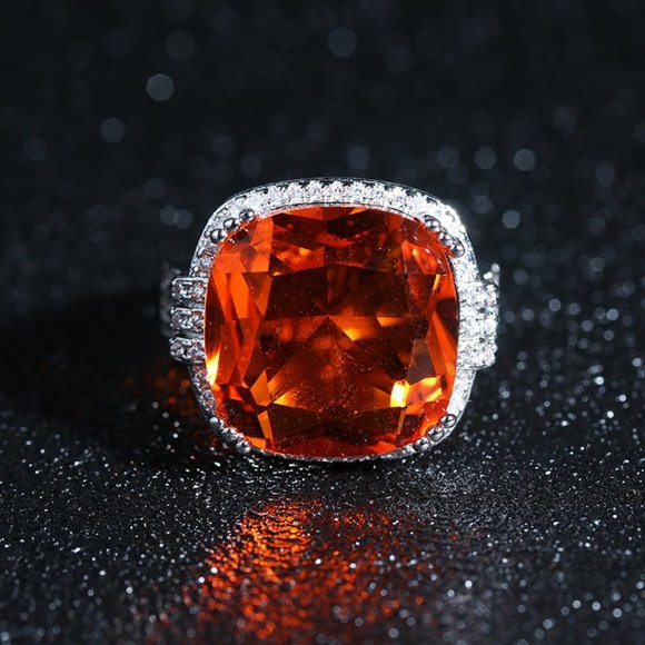 NEW Huge Cushion Fire Orange Sphalerite Halo Ring - Picture 5 of 6